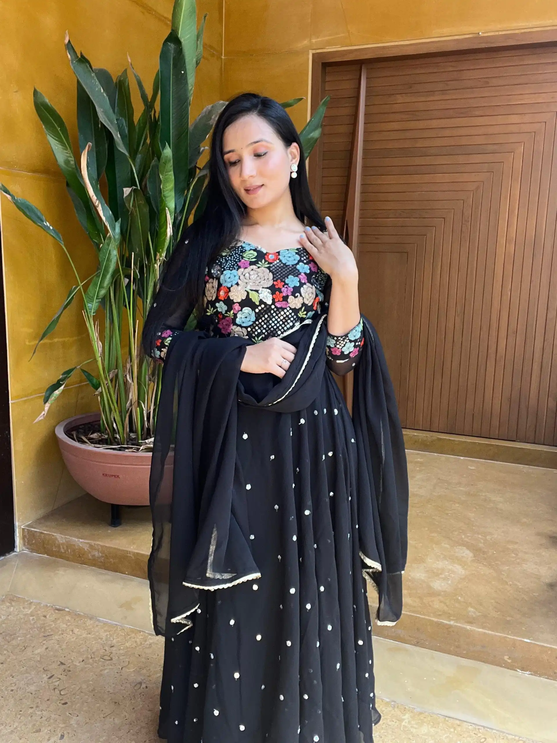   Ram 007 Black Color Fox Georgette Embroidery Lace Work Gown Casual, Wedding, Party, Festive, Events Etc. Expected Delivery 4-6 Working Days @2049/- | Gowns, Bollywood Gowns, Creative Gowns, Designer Gowns, Embroidered Gowns, Party Wear Gowns