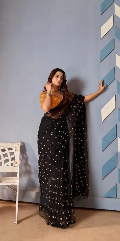 BT 1158 Black Color Heavy Butterfly Net Embroidery Saree Casual, Party Wear, Traditional Wear, Wedding Wear, Expected Delivery 4-6 Working Days@1699 | Designer Sarees, Sarees, Bollywood Sarees, Creative Sarees, Ethnic Saree, Modern Digital sarees, Party Wear Sarees