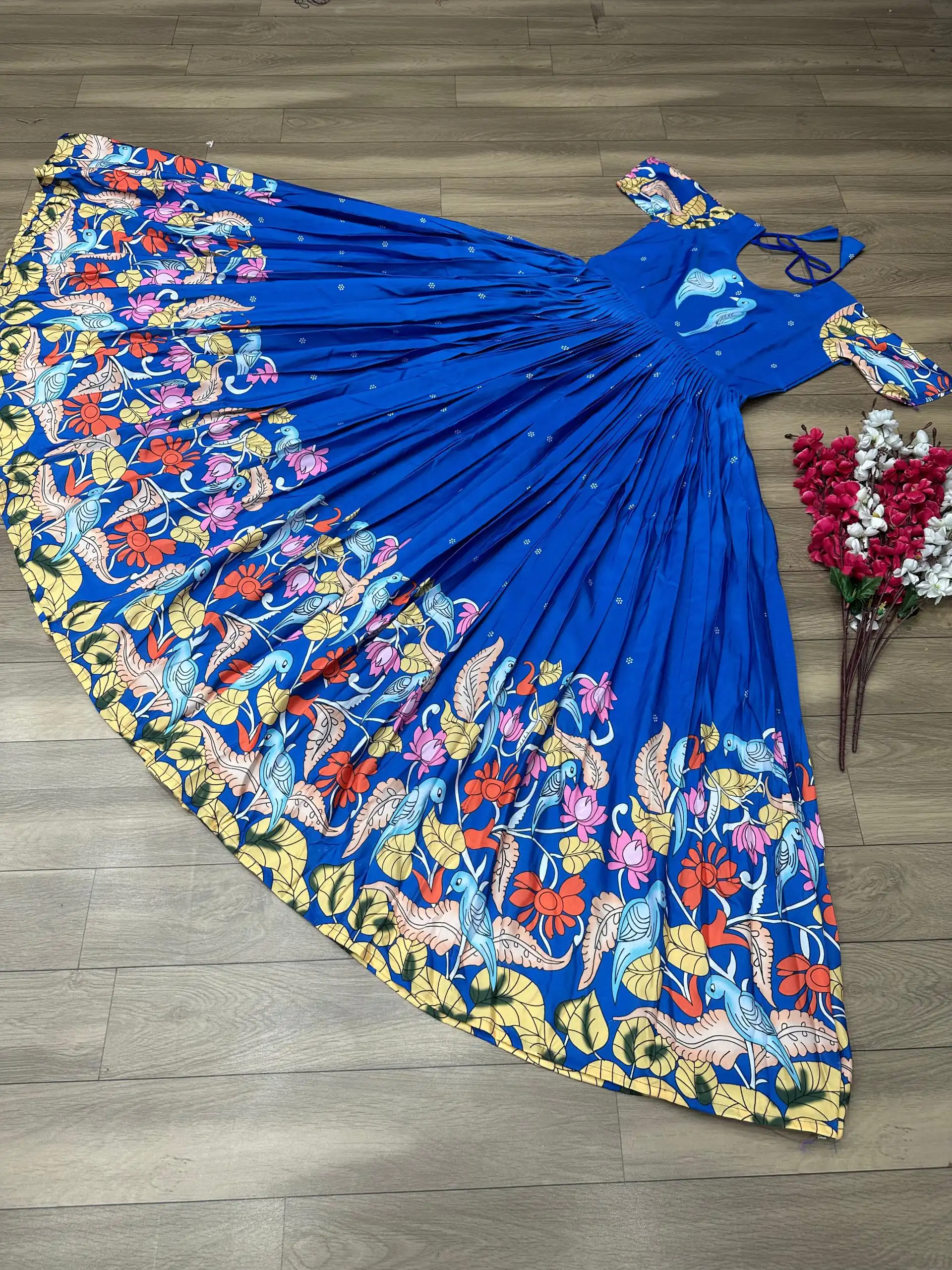 PC 307 Blue Color Chant Crepe Kalamkari Printed Gown Casual, Party Wear, Events, Festivals Wear Etc. Expected Delivery 4-6 Working Days @1899/- | Gowns, Bollywood Gowns, Creative Gowns, Designer Gowns, Embroidered Gowns, Party Wear Gowns