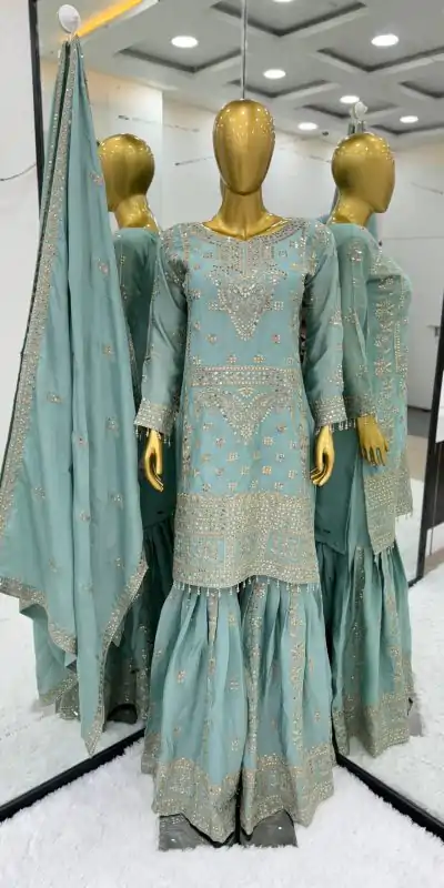  ZSR-3066 Blue Color Chinnon Embroidery Sequence Salwar Suit Casual, Wedding, Festive, Events Expected Delivery 4-6 Working Days @2199/- | Jump Suits, Salwar suit, Casual Suits, Creative suits, Designer Suits, Palazzo Suits, Party Wear Suits, Patiala Suits, Straight Suits