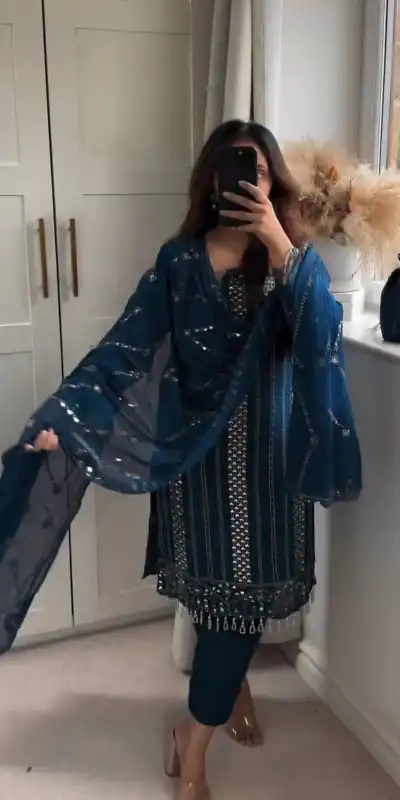 NF 1198 Blue color Faux Georgette Embroidery Salwar Suit Casual, Wedding, Party, Festive, Events . Expected Delivery  4-6 Working Days @2199 | Jump Suits, Salwar suit, Casual Suits, Creative suits, Designer Suits, Palazzo Suits, Party Wear Suits, Patiala Suits, Straight Suits