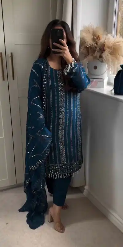 NF 1198 Blue color Faux Georgette Embroidery Salwar Suit Casual, Wedding, Party, Festive, Events . Expected Delivery  4-6 Working Days @2199 | Jump Suits, Salwar suit, Casual Suits, Creative suits, Designer Suits, Palazzo Suits, Party Wear Suits, Patiala Suits, Straight Suits