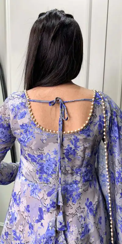 YNF 5008 Blue Color Georgette Floral Printed Work Gown Casual, Wedding Festive, Events, Designer Party Wear Expected Delivery 4-6 Working Days @2149/- | Gowns, Bollywood Gowns, Creative Gowns, Designer Gowns, Embroidered Gowns, Party Wear Gowns