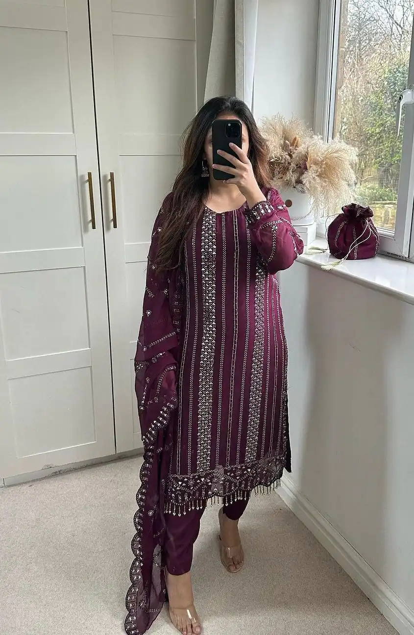 NF 1198 Purple color Faux Georgette Embroidery Salwar Suit Casual, Wedding, Party, Festive, Events . Expected Delivery  4-6 Working Days @2199 | Jump Suits, Salwar suit, Casual Suits, Creative suits, Designer Suits, Palazzo Suits, Party Wear Suits, Patiala Suits, Straight Suits