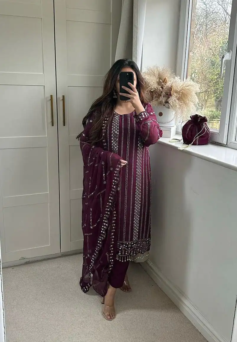 NF 1198 Purple color Faux Georgette Embroidery Salwar Suit Casual, Wedding, Party, Festive, Events . Expected Delivery  4-6 Working Days @2199 | Jump Suits, Salwar suit, Casual Suits, Creative suits, Designer Suits, Palazzo Suits, Party Wear Suits, Patiala Suits, Straight Suits