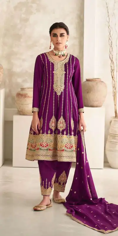   DS 9777 Purple Color Premium Silk Embroidery Work Sharara Suit Wedding, Party, Festive, Events Etc. Expected Delivery 4-6 Working Days @2799 | Salwar suit, Casual Suits, Creative suits, Designer Suits, Palazzo Suits, Party Wear Suits, Straight Suits