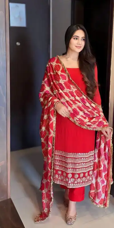 VLM 169 Red color Georgette Embroidery Work Salwar Suit Casual, Wedding, Party, Festive, Events . Expected Delivery  4-6 Working Days @1899/- | Jump Suits, Salwar suit, Casual Suits, Creative suits, Designer Suits, Palazzo Suits, Party Wear Suits, Patiala Suits, Straight Suits