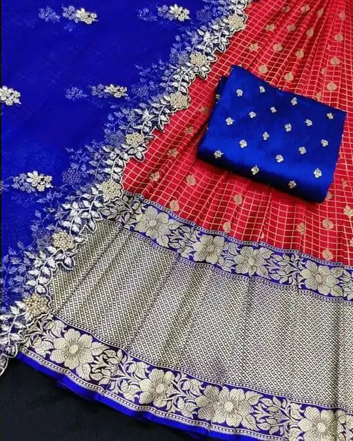 SC Mohini Red  Color Kanjivaram Silk Zari Design Half Saree , Party Wear, Events, Festivals Expected Delivery 4-6 Working Days 1749/- | Lehenga, Bollywood Lehenga, Creative Lehenga, Designer Lehenga, Embroidered Lehenga, Party Wear Lehenga