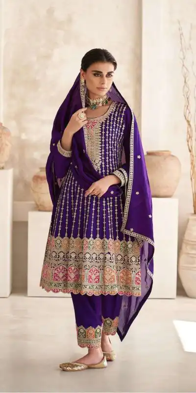  DS 9775 Violet  Color Premium Silk Embroidery Work Sharara Suit Wedding, Party, Festive, Events Etc. Expected Delivery 4-6 Working Days @2799 | Salwar suit, Casual Suits, Creative suits, Designer Suits, Palazzo Suits, Party Wear Suits, Straight Suits