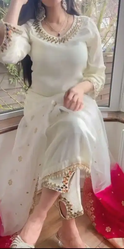 VLM 178 White Color Chinnon Silk Embroidery Work Salwar Suit Wedding, Party, Festive, Events Expected Delivery 4-6 Working Days @ 1899/- Only | Salwar suit, Casual Suits, Creative suits, Designer Suits, Party Wear Suits, Straight Suits