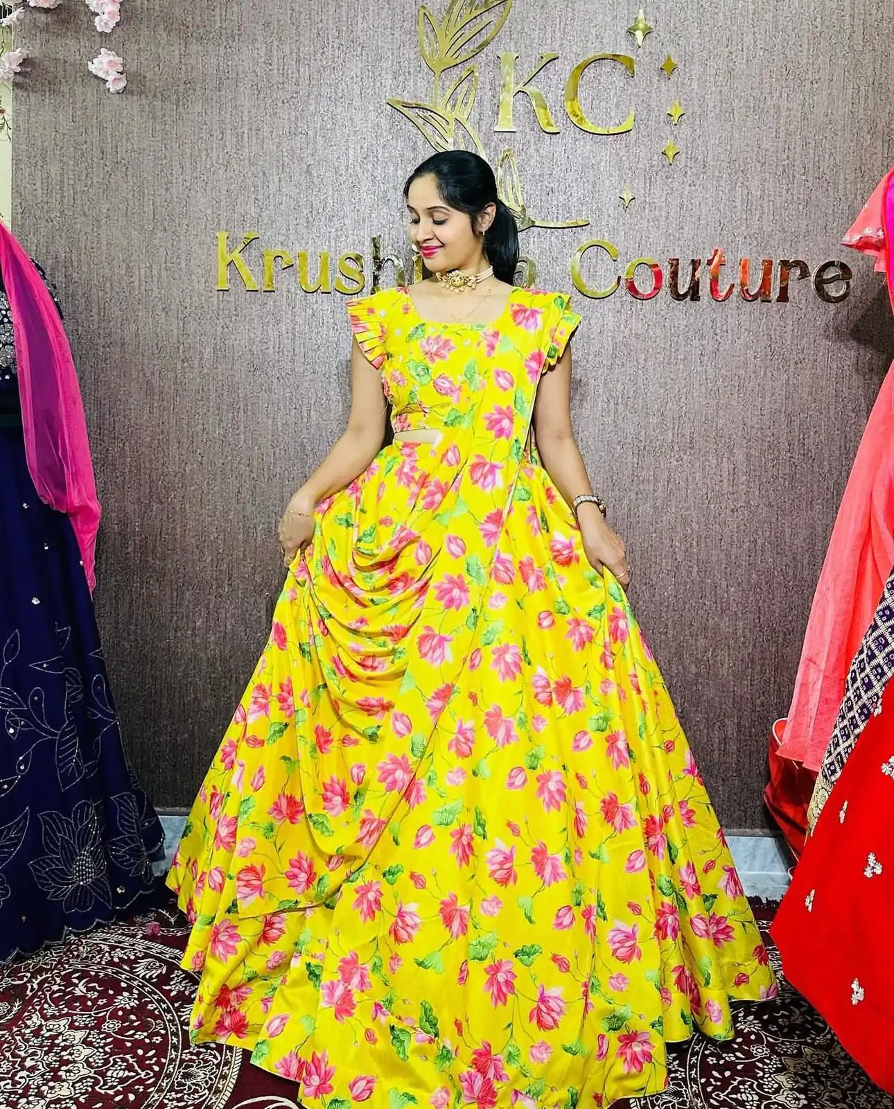 PC 384 Yellow Color Chinon Digital Printed Work Gown Casual, Party Wear, Events, Festivals Wear Expected Delivery 4-6 Working Days @2029/- | Gowns, Bollywood Gowns, Creative Gowns, Designer Gowns, Embroidered Gowns, Party Wear Gowns