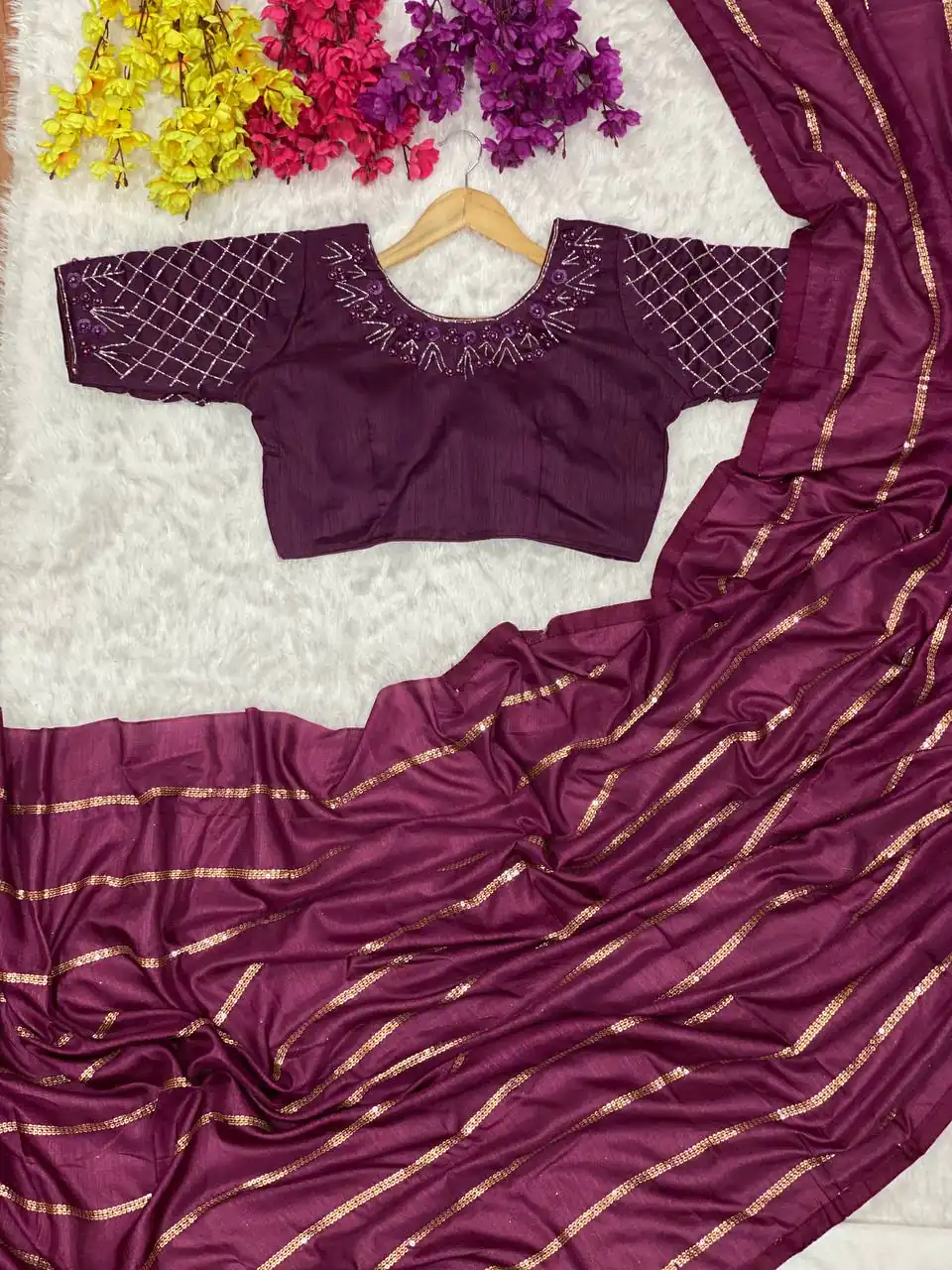 AC Purple LABEL Color Vichitra Fabric And Sequence Work Saree Casual, Wedding, Festive, Events Expected Delivery 4-6 Working Days @1849 /- | Designer Sarees, Sarees, Bollywood Sarees, Creative Sarees, Embroidered Sarees, Ethnic Saree, Modern Digital sarees, Party Wear Sarees