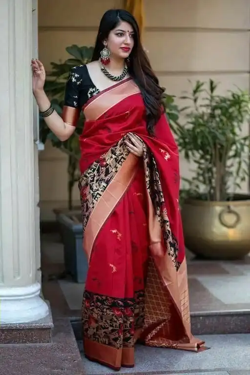 ES 8160 Red Color Soft Lichi Silk Butti Work Saree Casual, Wedding, Party, Festive, Events Etc. Expected Delivery 4-6 Working Days @1499/- | Designer Sarees, Embroidered Sarees, Sarees, Bollywood Sarees, Creative Sarees, Ethnic Saree, Modern Digital sarees, Party Wear Sarees