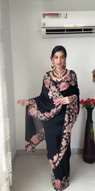 KD 403 Black Color Faux Georgette Three With Pearl Work Saree Casual, Party, Wedding, Festive, Events Etc.  Expected Delivery  4-6 Working Days @1799/- | Designer Sarees, Sarees, Bollywood Sarees, Creative Sarees, Embroidered Sarees, Ethnic Saree, Modern Digital sarees, Party Wear Sarees