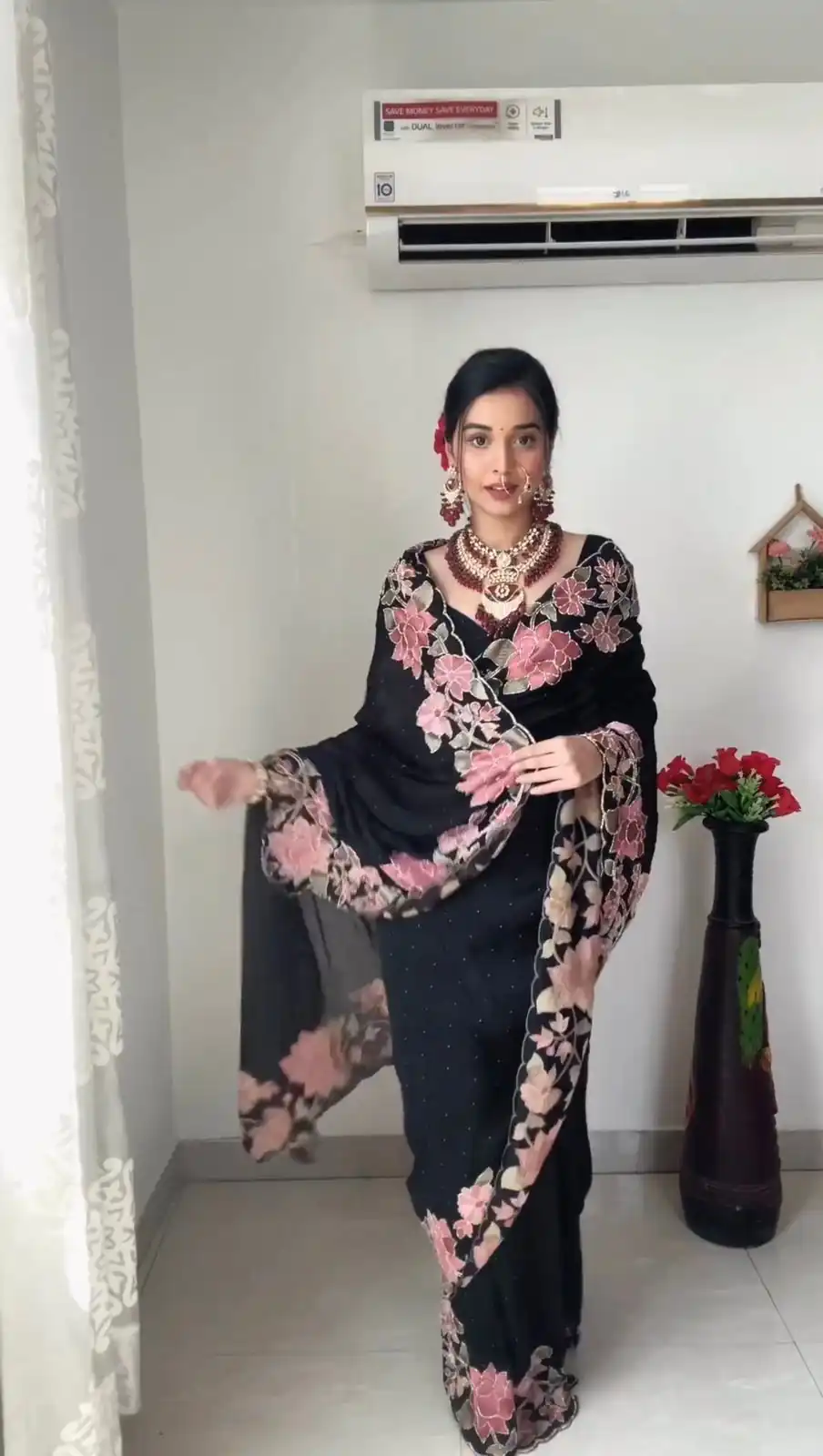 KD 403 Black Color Faux Georgette Three With Pearl Work Saree Casual, Party, Wedding, Festive, Events Etc.  Expected Delivery  4-6 Working Days @1799/- | Designer Sarees, Sarees, Bollywood Sarees, Creative Sarees, Embroidered Sarees, Ethnic Saree, Modern Digital sarees, Party Wear Sarees
