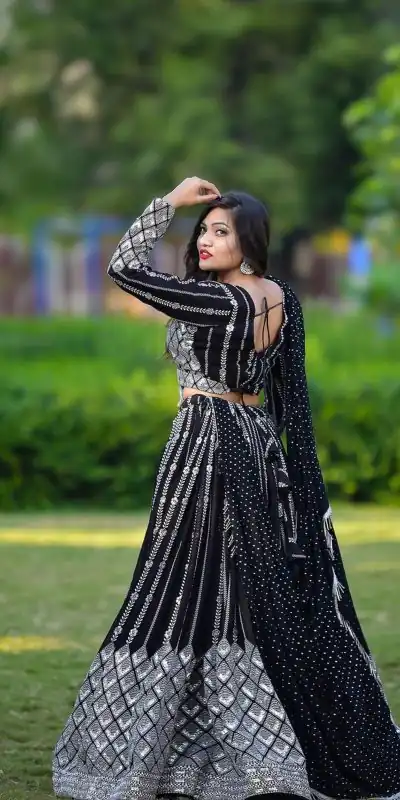 Ram 001 Black Color Georgette Sequence Thread Work With Zari Lehenga Choli Casual, Wedding, Festive, Events Expected Delivery 4-6 Working Days @2949/- | Lehenga, Bollywood Lehenga, Creative Lehenga, Designer Lehenga, Embroidered Lehenga, Party Wear Lehenga