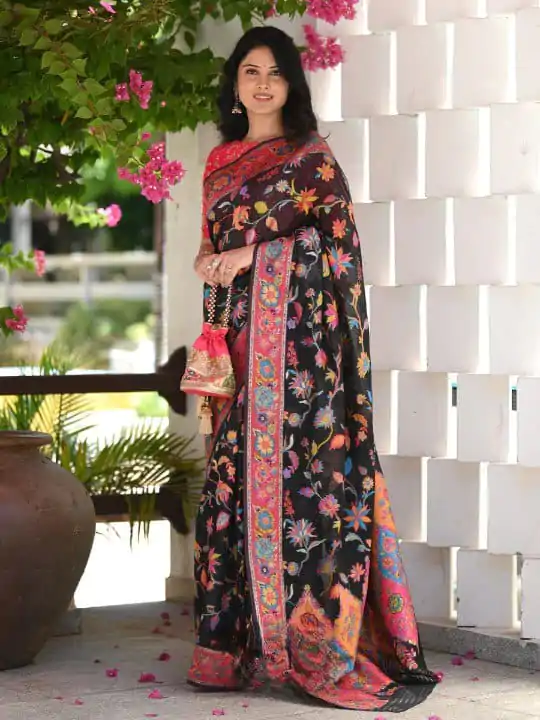 DDF 501 Black Color Kashmiri Running Thread Zari Work Saree Casual, Party Wear, Events, Festivals Etc. Expected Delivery 4-6 Working Days 2399/- | Designer Sarees, Sarees, Bollywood Sarees, Creative Sarees, Embroidered Sarees, Ethnic Saree, Modern Digital sarees, Party Wear Sarees