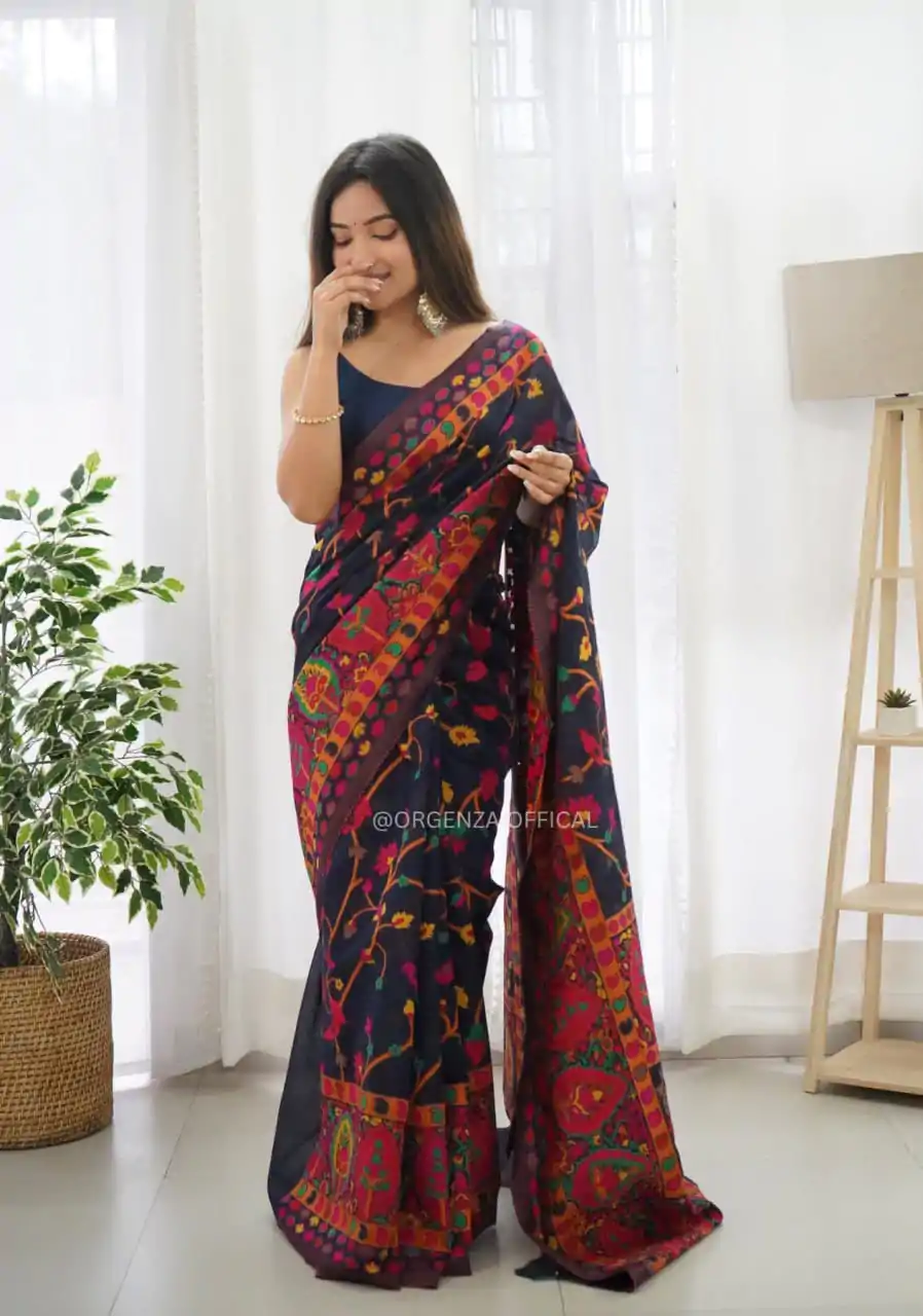 DDF 503 Black Color Kashmiri Running Thread Zari Work Saree Casual, Party Wear, Events, Festivals Etc. Expected Delivery 4-6 Working Days 2099/- | Designer Sarees, Sarees, Bollywood Sarees, Creative Sarees, Embroidered Sarees, Ethnic Saree, Modern Digital sarees, Party Wear Sarees