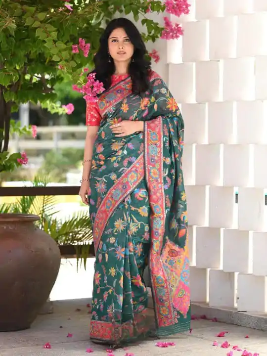 DDF 501 Green Color Kashmiri Running Thread Zari Work Saree Casual, Party Wear, Events, Festivals Etc. Expected Delivery 4-6 Working Days 2399/- | Designer Sarees, Sarees, Bollywood Sarees, Creative Sarees, Embroidered Sarees, Ethnic Saree, Modern Digital sarees, Party Wear Sarees