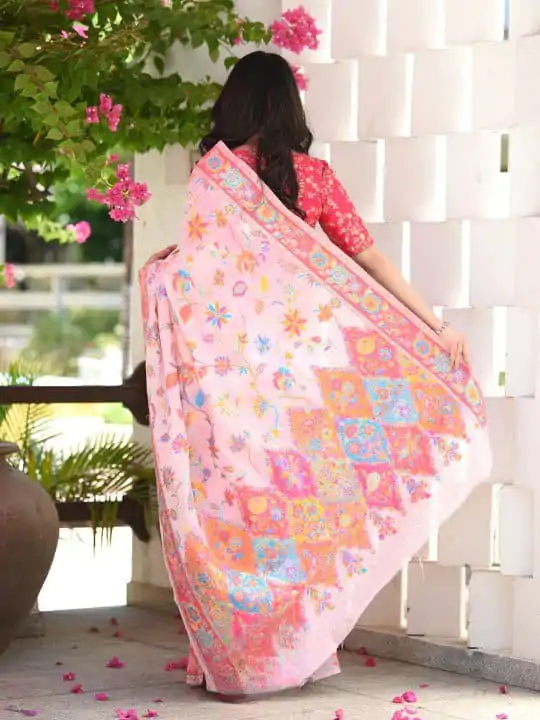 DDF 501 Pink Color Kashmiri Running Thread Zari Work Saree Casual, Party Wear, Events, Festivals Etc. Expected Delivery 4-6 Working Days 2399/- | Designer Sarees, Sarees, Bollywood Sarees, Creative Sarees, Embroidered Sarees, Ethnic Saree, Modern Digital sarees, Party Wear Sarees