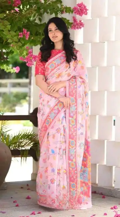 DDF 501 Pink Color Kashmiri Running Thread Zari Work Saree Casual, Party Wear, Events, Festivals Etc. Expected Delivery 4-6 Working Days 2399/- | Designer Sarees, Sarees, Bollywood Sarees, Creative Sarees, Embroidered Sarees, Ethnic Saree, Modern Digital sarees, Party Wear Sarees