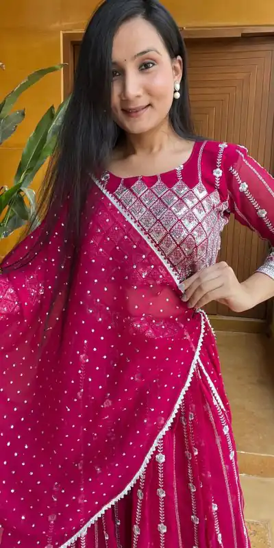 Ram 001 Rani Color Georgette Sequence Thread Work With Zari Lehenga Choli Casual, Wedding, Festive, Events Expected Delivery 4-6 Working Days @2949/- | Lehenga, Bollywood Lehenga, Creative Lehenga, Designer Lehenga, Embroidered Lehenga, Party Wear Lehenga