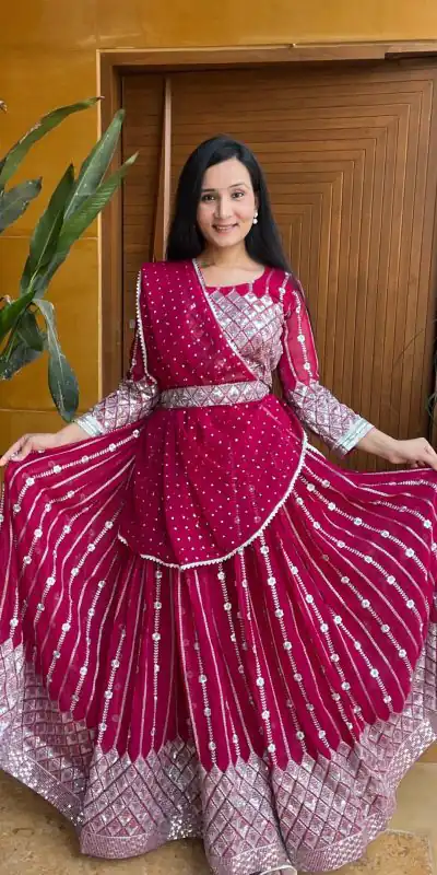 Ram 001 Rani Color Georgette Sequence Thread Work With Zari Lehenga Choli Casual, Wedding, Festive, Events Expected Delivery 4-6 Working Days @2949/- | Lehenga, Bollywood Lehenga, Creative Lehenga, Designer Lehenga, Embroidered Lehenga, Party Wear Lehenga