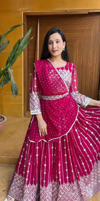 Ram 001 Rani Color Georgette Sequence Thread Work With Zari Lehenga Choli Casual, Wedding, Festive, Events Expected Delivery 4-6 Working Days @2949/- | Lehenga, Bollywood Lehenga, Creative Lehenga, Designer Lehenga, Embroidered Lehenga, Party Wear Lehenga