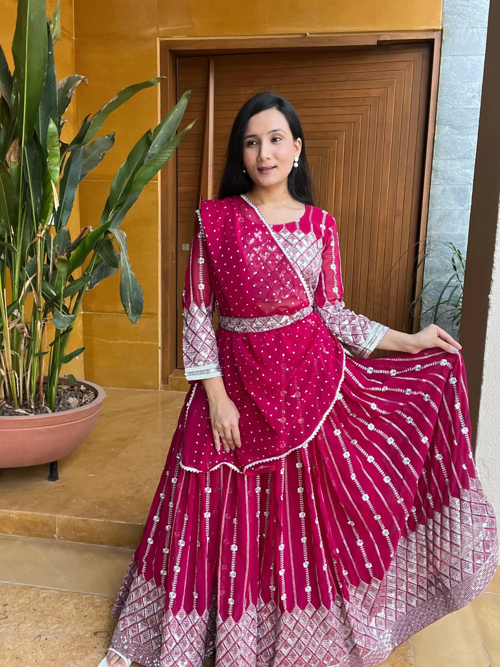 Ram 001 Rani Color Georgette Sequence Thread Work With Zari Lehenga Choli Casual, Wedding, Festive, Events Expected Delivery 4-6 Working Days @2949/- | Lehenga, Bollywood Lehenga, Creative Lehenga, Designer Lehenga, Embroidered Lehenga, Party Wear Lehenga