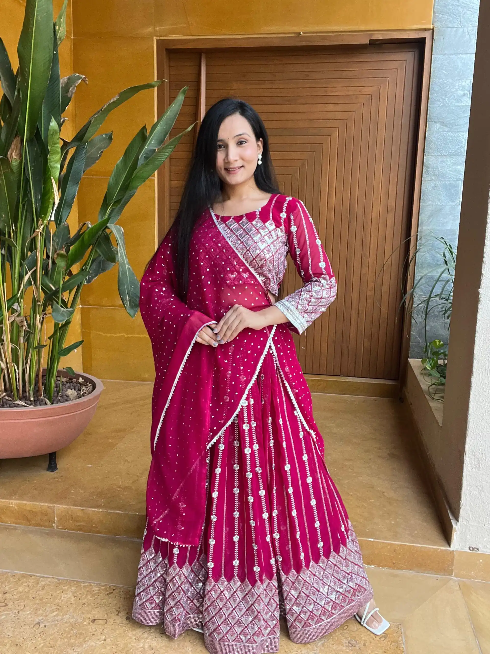 Ram 001 Rani Color Georgette Sequence Thread Work With Zari Lehenga Choli Casual, Wedding, Festive, Events Expected Delivery 4-6 Working Days @2949/- | Lehenga, Bollywood Lehenga, Creative Lehenga, Designer Lehenga, Embroidered Lehenga, Party Wear Lehenga