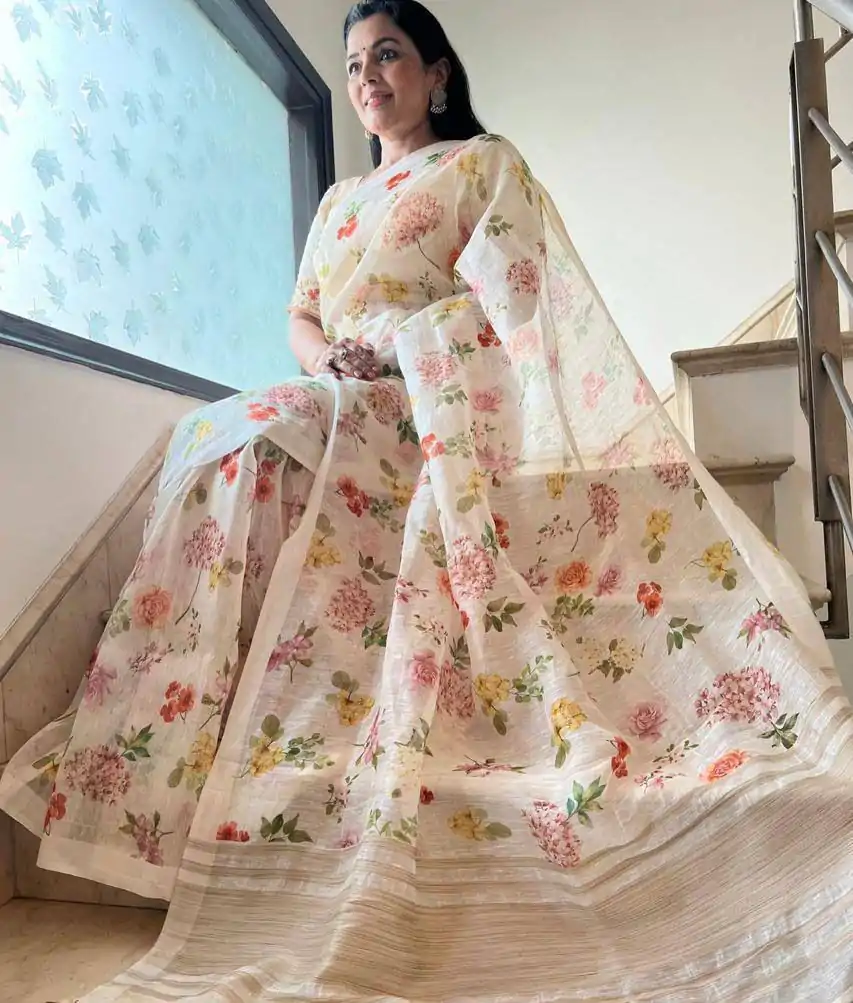 NT 568 White Color Plain Linen Digital Printed All Over Saree Events Casual Wedding Festive . Expected Delivery  4-6 Working Days @1449/- | Designer Sarees, Sarees, Bollywood Sarees, Creative Sarees, Embroidered Sarees, Ethnic Saree, Modern Digital sarees, Party Wear Sarees