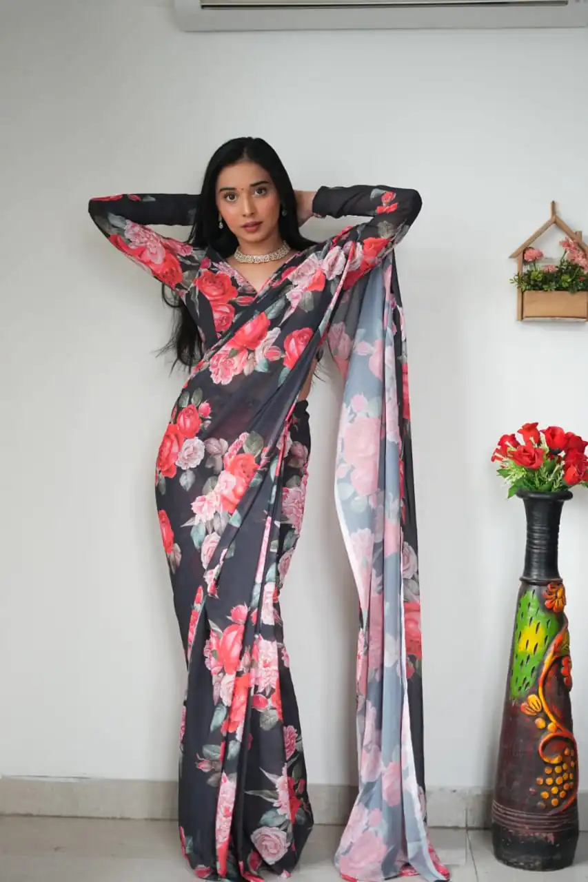 SC 263 Black Color Pure Soft Georgette Silk Design All Over Saree , Party Wear, Events, Festivals Expected Delivery 4-6 Working Days 1599/- | Designer Sarees, Sarees, Bollywood Sarees, Creative Sarees, Embroidered Sarees, Ethnic Saree, Modern Digital sarees, Party Wear Sarees