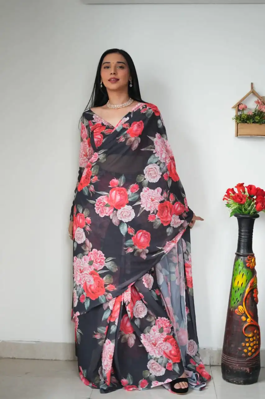 SC 263 Black Color Pure Soft Georgette Silk Design All Over Saree , Party Wear, Events, Festivals Expected Delivery 4-6 Working Days 1599/- | Designer Sarees, Sarees, Bollywood Sarees, Creative Sarees, Embroidered Sarees, Ethnic Saree, Modern Digital sarees, Party Wear Sarees