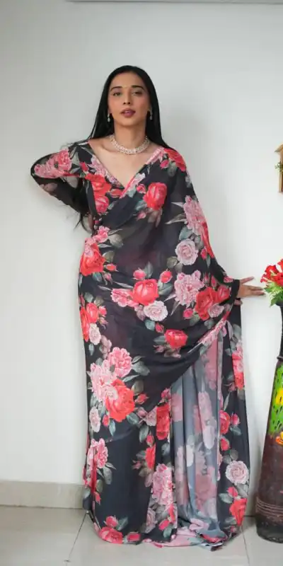 SC 263 Black Color Pure Soft Georgette Silk Design All Over Saree , Party Wear, Events, Festivals Expected Delivery 4-6 Working Days 1599/- | Designer Sarees, Sarees, Bollywood Sarees, Creative Sarees, Embroidered Sarees, Ethnic Saree, Modern Digital sarees, Party Wear Sarees