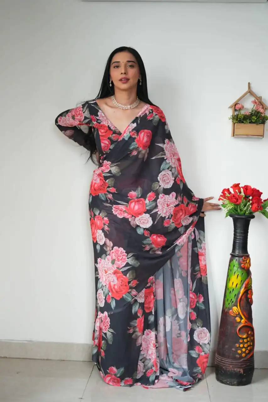 SC 263 Black Color Pure Soft Georgette Silk Design All Over Saree , Party Wear, Events, Festivals Expected Delivery 4-6 Working Days 1599/- | Designer Sarees, Sarees, Bollywood Sarees, Creative Sarees, Embroidered Sarees, Ethnic Saree, Modern Digital sarees, Party Wear Sarees