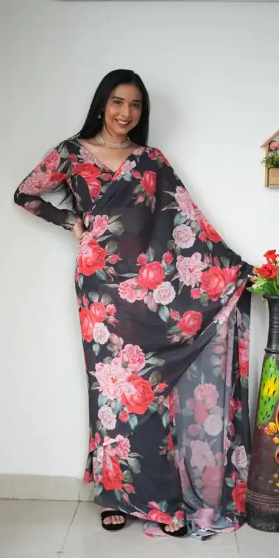 SC 263 Black Color Pure Soft Georgette Silk Design All Over Saree , Party Wear, Events, Festivals Expected Delivery 4-6 Working Days 1599/- | Designer Sarees, Sarees, Bollywood Sarees, Creative Sarees, Embroidered Sarees, Ethnic Saree, Modern Digital sarees, Party Wear Sarees