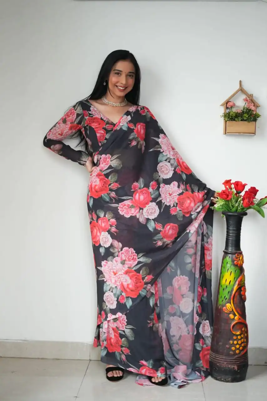 SC 263 Black Color Pure Soft Georgette Silk Design All Over Saree , Party Wear, Events, Festivals Expected Delivery 4-6 Working Days 1599/- | Designer Sarees, Sarees, Bollywood Sarees, Creative Sarees, Embroidered Sarees, Ethnic Saree, Modern Digital sarees, Party Wear Sarees