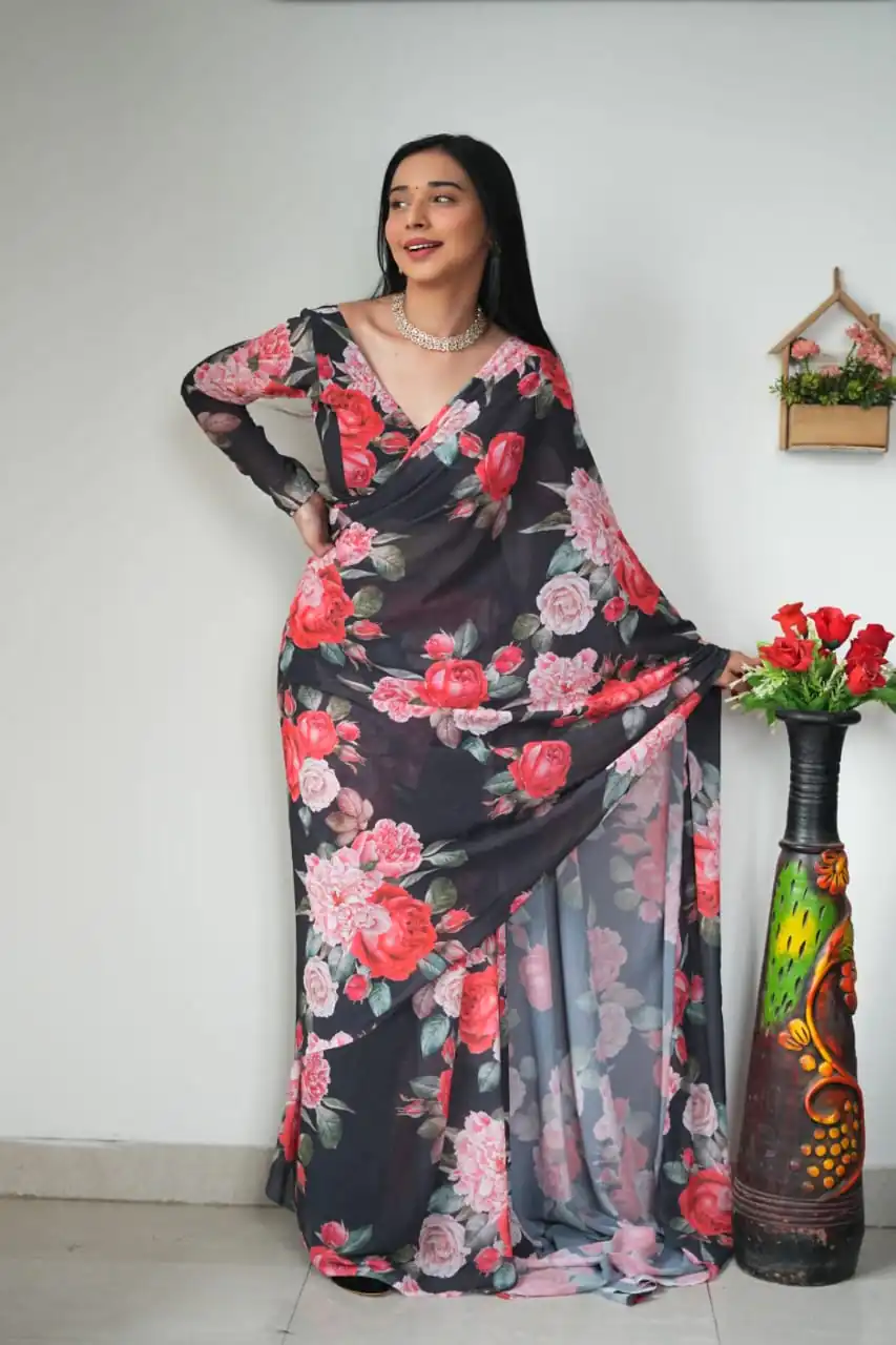 SC 263 Black Color Pure Soft Georgette Silk Design All Over Saree , Party Wear, Events, Festivals Expected Delivery 4-6 Working Days 1599/- | Designer Sarees, Sarees, Bollywood Sarees, Creative Sarees, Embroidered Sarees, Ethnic Saree, Modern Digital sarees, Party Wear Sarees