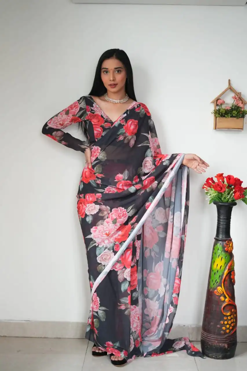 SC 263 Black Color Pure Soft Georgette Silk Design All Over Saree , Party Wear, Events, Festivals Expected Delivery 4-6 Working Days 1599/- | Designer Sarees, Sarees, Bollywood Sarees, Creative Sarees, Embroidered Sarees, Ethnic Saree, Modern Digital sarees, Party Wear Sarees