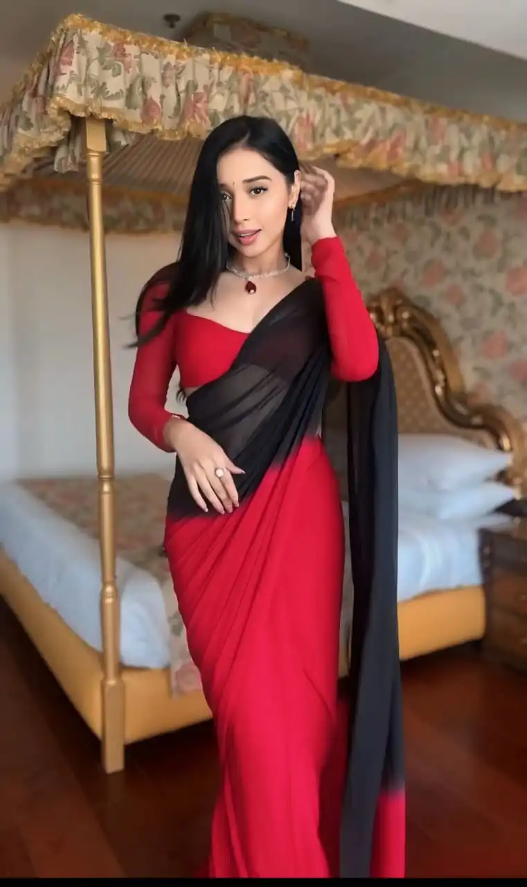  SC 274 Black & Red Color Pure Soft Georgette Silk Design All Over Saree , Party Wear, Events, Festivals Expected Delivery 4-6 Working Days 1599/- | Designer Sarees, Sarees, Bollywood Sarees, Creative Sarees, Embroidered Sarees, Ethnic Saree, Modern Digital sarees, Party Wear Sarees