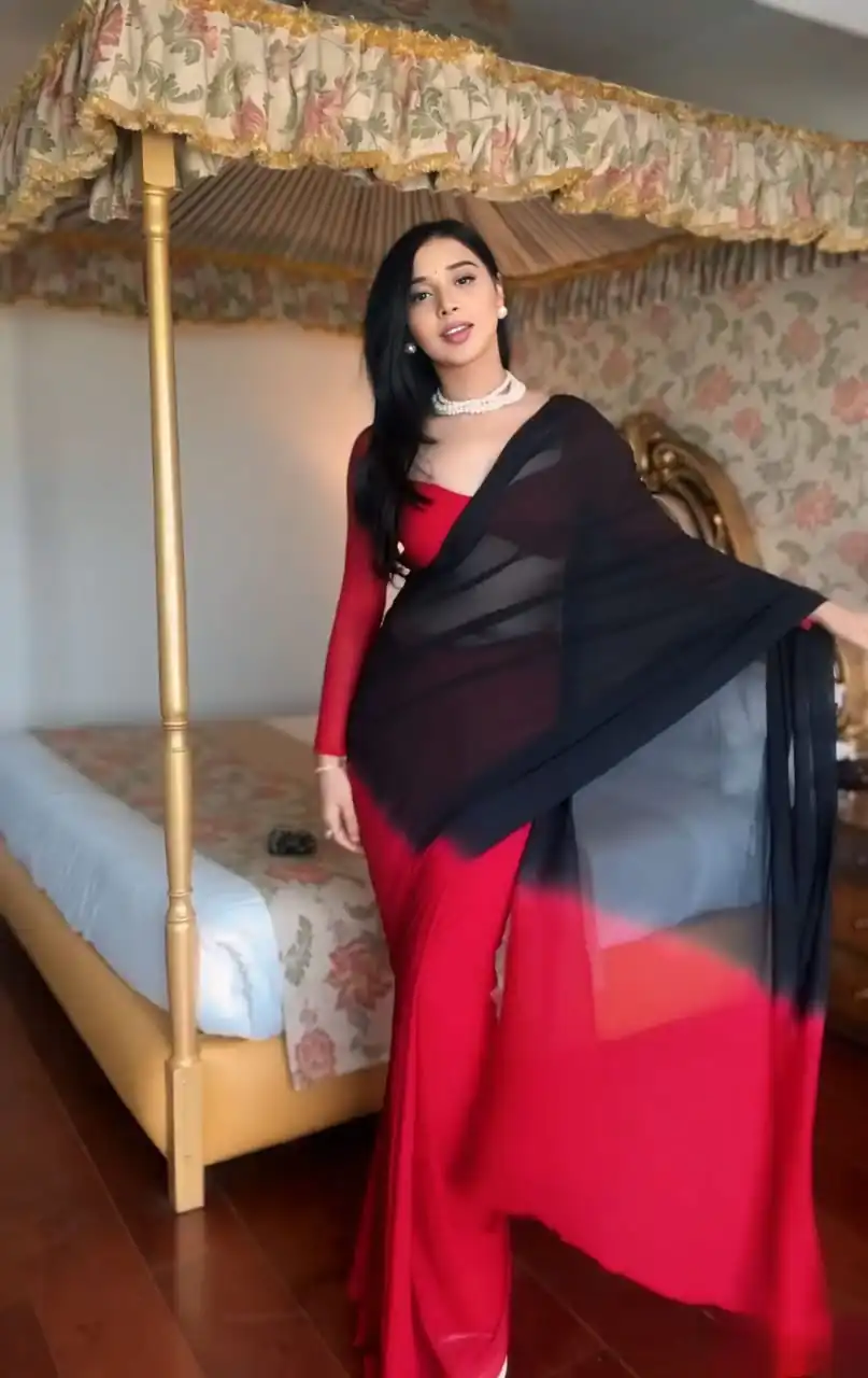  SC 274 Black & Red Color Pure Soft Georgette Silk Design All Over Saree , Party Wear, Events, Festivals Expected Delivery 4-6 Working Days 1599/- | Designer Sarees, Sarees, Bollywood Sarees, Creative Sarees, Embroidered Sarees, Ethnic Saree, Modern Digital sarees, Party Wear Sarees