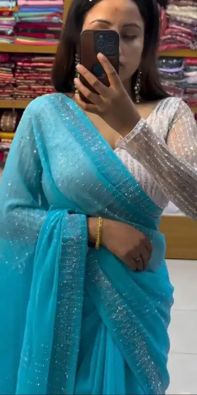 DDH MEERA DAIMAND Blue Color Georgette Shining Diamond Work All Over Saree Events Casual, Festive, Events Etc. Expected Delivery  4-6 Working Days @1599/- | Designer Sarees, Sarees, Bollywood Sarees, Creative Sarees, Embroidered Sarees, Ethnic Saree, Modern Digital sarees, Party Wear Sarees