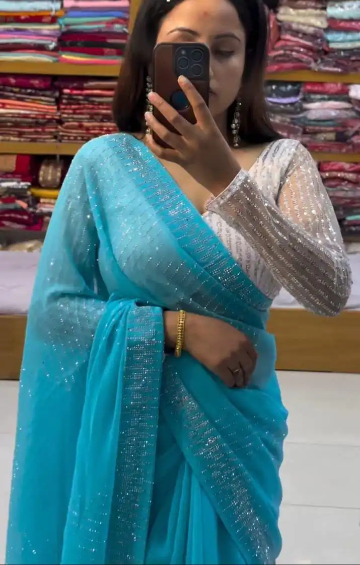 DDH MEERA DAIMAND Blue Color Georgette Shining Diamond Work All Over Saree Events Casual, Festive, Events Etc. Expected Delivery 4-6 Working Days @1599/- | Designer Sarees, Sarees, Bollywood Sarees, Creative Sarees, Embroidered Sarees, Ethnic Saree, Modern Digital sarees, Party Wear Sarees