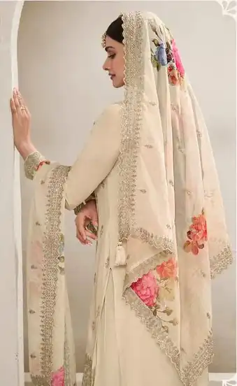 DS 67834 Cream color Viscose Chinon Embroidered Sequence Salwar Suit Casual, Wedding, Party, Festive, Events . Expected Delivery  4-6 Working Days @2849/- | Salwar suit, Casual Suits, Creative suits, Designer Suits, Palazzo Suits, Party Wear Suits, Patiala Suits, Straight Suits