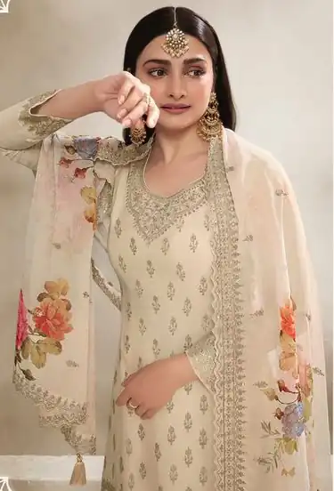 DS 67834 Cream color Viscose Chinon Embroidered Sequence Salwar Suit Casual, Wedding, Party, Festive, Events . Expected Delivery  4-6 Working Days @2849/- | Salwar suit, Casual Suits, Creative suits, Designer Suits, Palazzo Suits, Party Wear Suits, Patiala Suits, Straight Suits