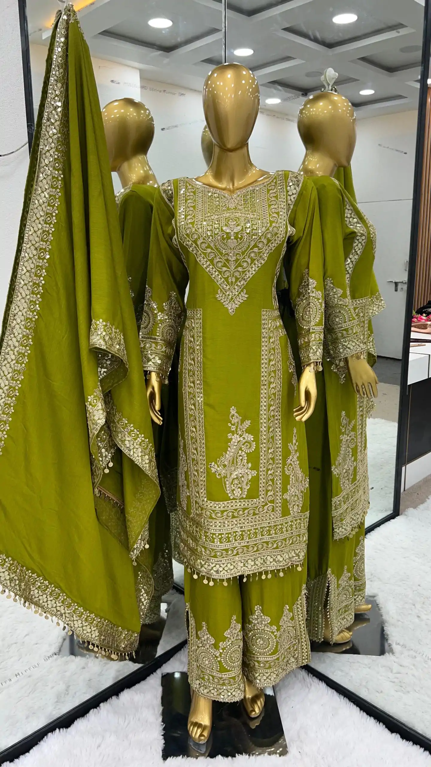 NSR 805 Green Color Pure Chinnon Silk Embroidery Coding Salwar Suit Casual, Party Festive, Events Etc. Expected Delivery 4-6 Working Days @2149/- | Jump Suits, Salwar suit, Casual Suits, Creative suits, Designer Suits, Palazzo Suits, Party Wear Suits, Patiala Suits, Straight Suits
