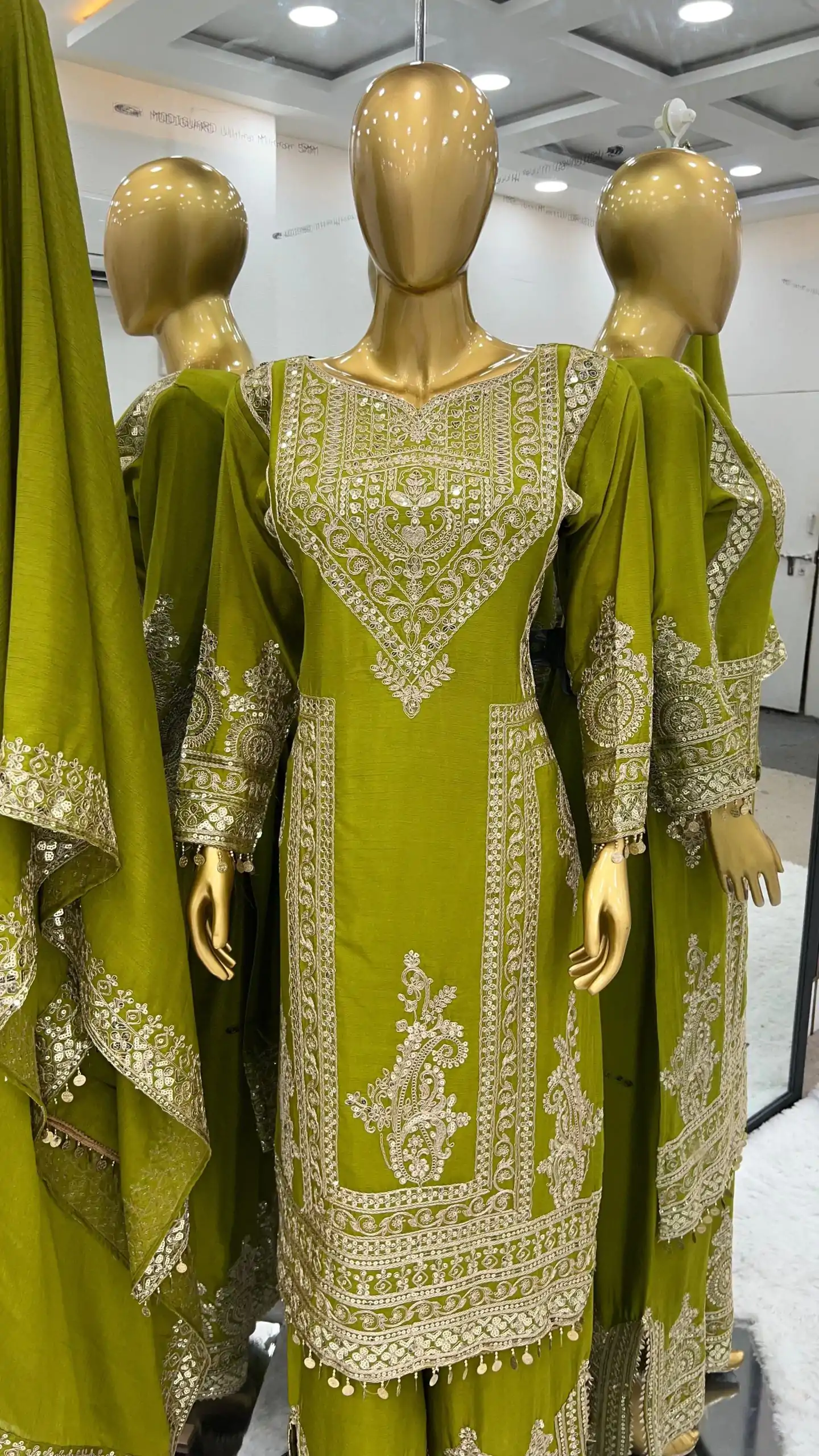 NSR 805 Green Color Pure Chinnon Silk Embroidery Coding Salwar Suit Casual, Party Festive, Events Etc. Expected Delivery 4-6 Working Days @2149/- | Jump Suits, Salwar suit, Casual Suits, Creative suits, Designer Suits, Palazzo Suits, Party Wear Suits, Patiala Suits, Straight Suits