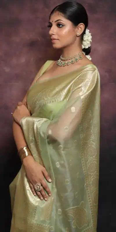 MS 440 Light Green Color Organza Jacquard Butti Worked Saree Casual, Party Wear, Wedding, Events, Etc. Expected Delivery 4-6 Working Days 1449/- | Designer Sarees, Sarees, Bollywood Sarees, Creative Sarees, Embroidered Sarees, Ethnic Saree, Modern Digital sarees, Party Wear Sarees