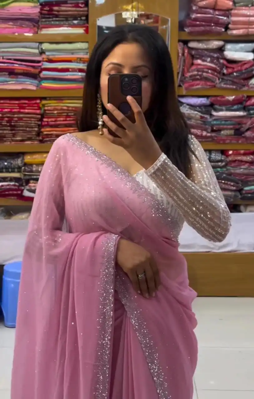 DDH MEERA DAIMAND Light Pink Color Georgette Shining Diamond Work All Over Saree Events Casual, Festive, Events . Expected Delivery  4-6 Working Days @1599 | Designer Sarees, Sarees, Bollywood Sarees, Creative Sarees, Embroidered Sarees, Ethnic Saree, Modern Digital sarees, Party Wear Sarees