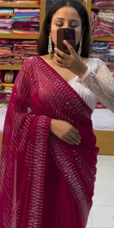 DDH MEERA DAIMAND Maroon Color Georgette Shining Diamond Work All Over Saree Events Casual, Festive, Events Etc. Expected Delivery  4-6 Working Days @1599/- | Designer Sarees, Sarees, Bollywood Sarees, Creative Sarees, Embroidered Sarees, Ethnic Saree, Modern Digital sarees, Party Wear Sarees